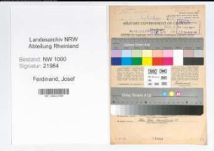 Entnazifizierung Josef Ferdinand, geb. 15.06.1905 (Reichsbahnangest.)