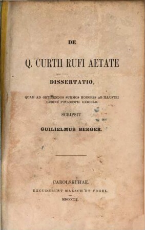 De Q. Curtii Rufi aetate Dissertatio