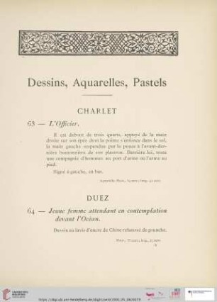 Dessins, Aquarelles, Pastels (Nr. 63 - 80)