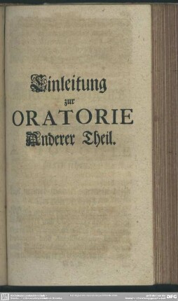 Einleitung zur Oratorie Anderer Theil