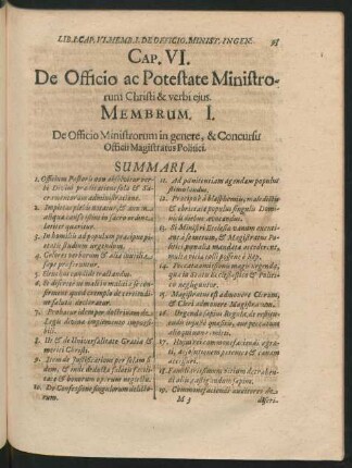 Membrum I. De Officio Ministrorum in genere, & Concursu Officii Magistratus Politici.
