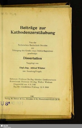 Beiträge zur Kathodenzerstäubung