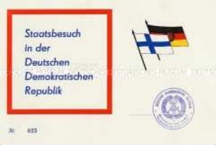 Zufahrtsberechtigung für Mitglieder des Politbüros und Gäste zum Staatsbesuch aus Finnland