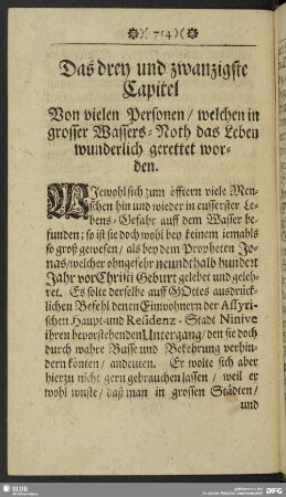 Das drey und zwanzigste Capitel. Von vielen Personen, welchen in grosser Wassers-Noth das Leben wunderlich gerettet worden