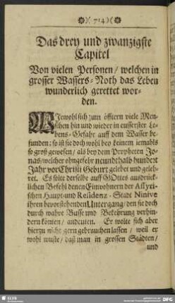 Das drey und zwanzigste Capitel. Von vielen Personen, welchen in grosser Wassers-Noth das Leben wunderlich gerettet worden