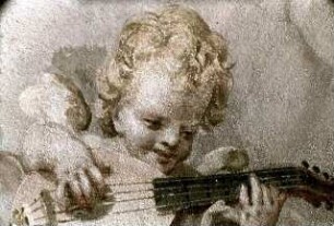 Musizierende Putti mit Notenpapier und Laute