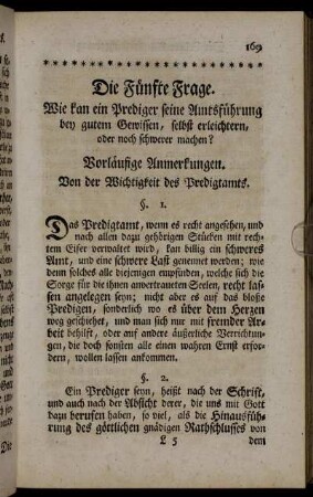 Vorläufige Anmerkungen. Von der Wichtigkeit des Predigtamts.