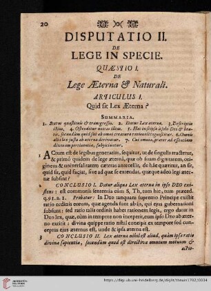 Quæstio I: De Lege Æterna & Naturali