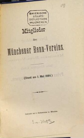 Mitglieder des Münchener Rennvereines. 1884, 1. Mai