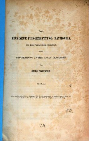 Zoologische Abhandlungen : (Aus den Sitzungsberichten der mathem. - naturn. Classe der Kais. Akademie der Wiss. in Wien besonders abgedruckt.). 1