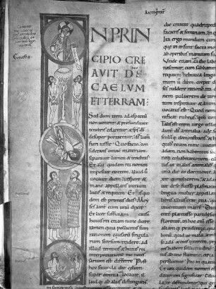 Ms II 1179, Flavius Josephus, Opera; fol. 3v: Initiale I mit Sündenfall und Vertreibung aus dem Paradies
