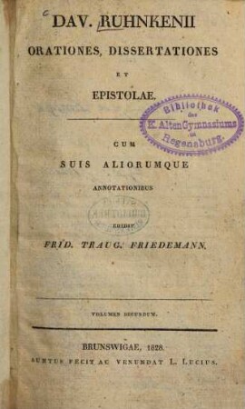 Orationes, dissertationes et epistolae. 2