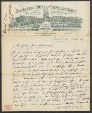Brief an Ludwig Strecker  und B. Schott's Söhne : 11.11.1902