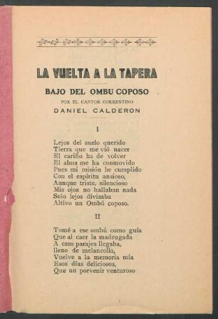 La vuelta a la tapera : Bajo del ombú coposo