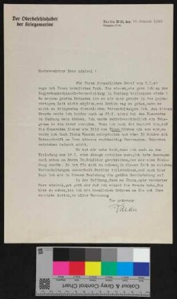 Der Oberbefehlshaber der Kriegsmarine an Admiral a.D. von Karpf