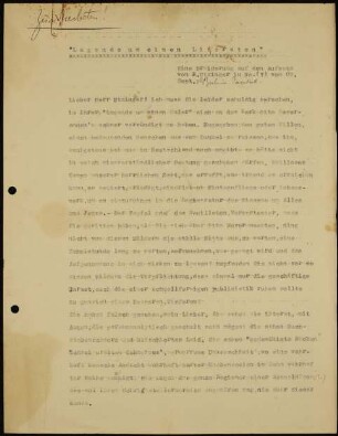"Legende um einen Literaten", Eine Erwiederung auf den Aufsatz von R. Utzinger