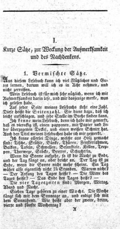 I. Kurze Sätze, zur Weckung der Aufmerksamkeit und des Nachdenkens