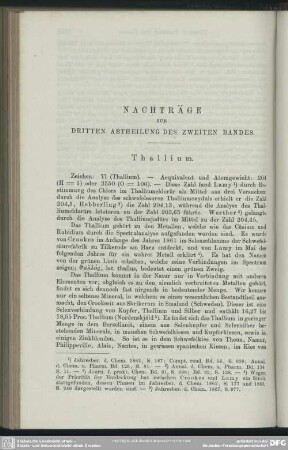 Nachträge zur dritten Abtheilung des zweiten Bandes. Thallium.