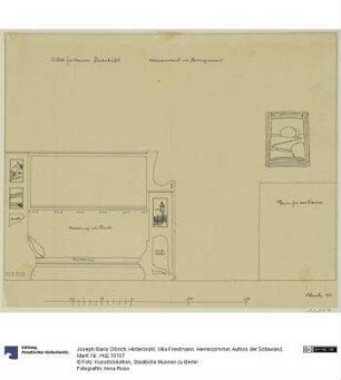Hinterbrühl, Villa Friedmann. Herrenzimmer, Aufriss der Sofawand