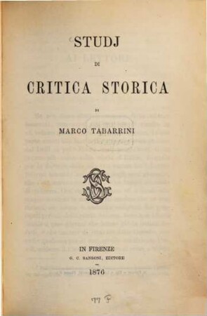 Studj di critica storica di Marco Tabarrini