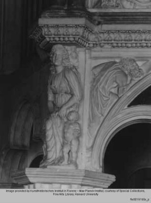Kanzel : Zwischengeschoss : Seite mit Caritas und Fortitudo