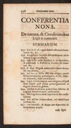 Conferentia Nona. De natura, & Conditionibus Legis in communi