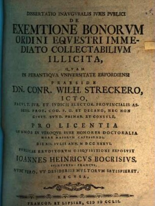Diss. inaug. ... de exemtione bonorum ordini equestri immediato collectabilium illicita