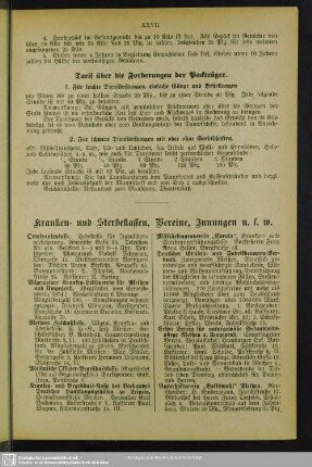 Kranken- und Sterbekassen, Vereine, Innungen usw.