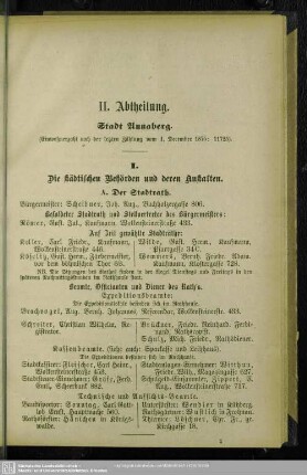 II. Abtheilung. Behördenverzeichnis
