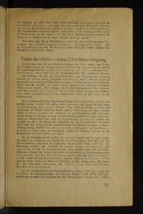 Trotz der Opfer - keine Gleichberechtigung