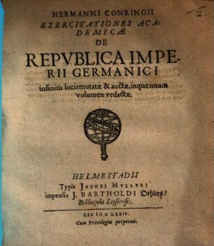 Hermanni Conringii Exercitationes Academicae De Repvblica Imperii Germanici