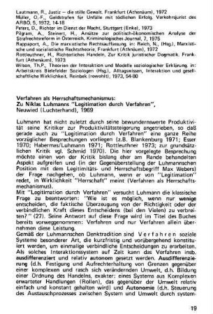 19-24, Verfahren als Herrschaftsmechanismus: Zu Niklas Luhmanns "Legitimation durch Verfahren", Neuwied (Luchterhand), 1969