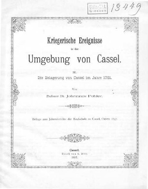 3: Die Belagerung von Cassel im Jahre 1761