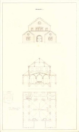 Gärtner, Friedrich von; München; Bockkeller - Grundriss, Ansicht, Schnitt