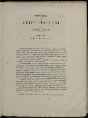 Monografia Degli Ofidi Italiani. Parte Prima. Viperidi