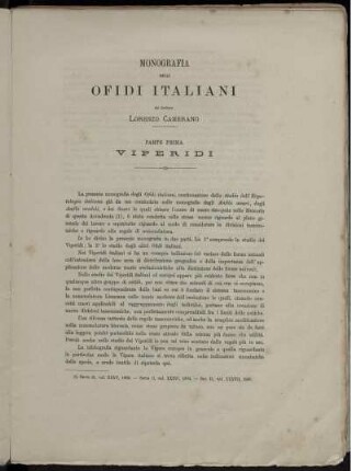 Monografia Degli Ofidi Italiani. Parte Prima. Viperidi
