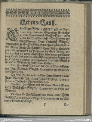 Lebenslauf : Lebens-Lauff
