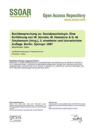 Buchbesprechung zu: Sozialpsychologie. Eine Einführung von W. Stroebe, M. Hewstone & G. M. Stephenson (Hrsg.). 3. erweiterte und überarbeitete Auflage. Berlin: Springer 1997