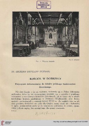 7: Kościól w Dobrzycy : Przyczynek dokumentarny do dziejów polskiego budownictwa drewnianego