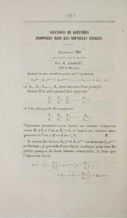 Solution de questions proposées dans les nouvelles annales.