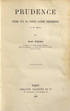 Prudence : Étude sur la poésie latine chrétienne au IVe siècle
