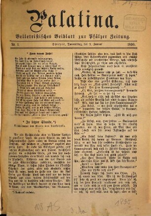 Palatina : Heimatblatt des Pfälzer Anzeigers. 1890