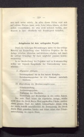 Anlagekosten bei dem vorliegenden Projekt.
