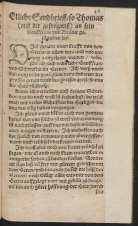 Etliche Sendbrieff/ so Thomas (auß der gefengnuß) an sein Haußfrau und Bröder geschrieben hat.