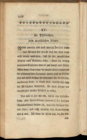 XV. An Philalethes, vom menschlichen Körper.