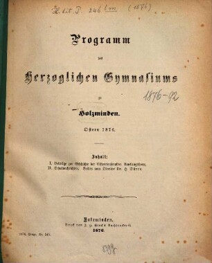 Programm des Herzoglichen Gymnasiums zu Holzminden : Ostern ..., 1875/76