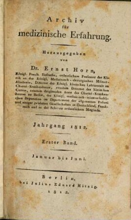 Archiv für medizinische Erfahrung. [23]. 1812