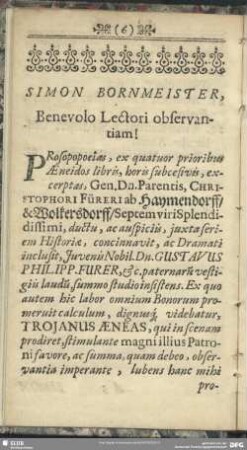 Simon Bornmeister, Benevolo Lectori observantiam!