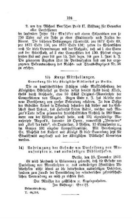 Kurze Mittheilungen : [II. Akademien und Universitäten]