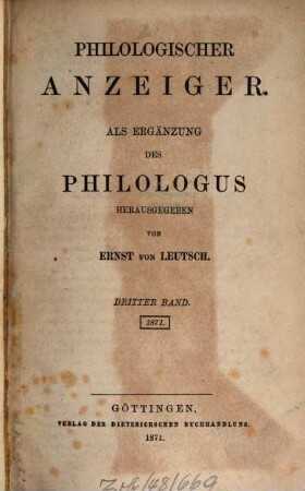 Philologischer Anzeiger. 3, 3. 1871